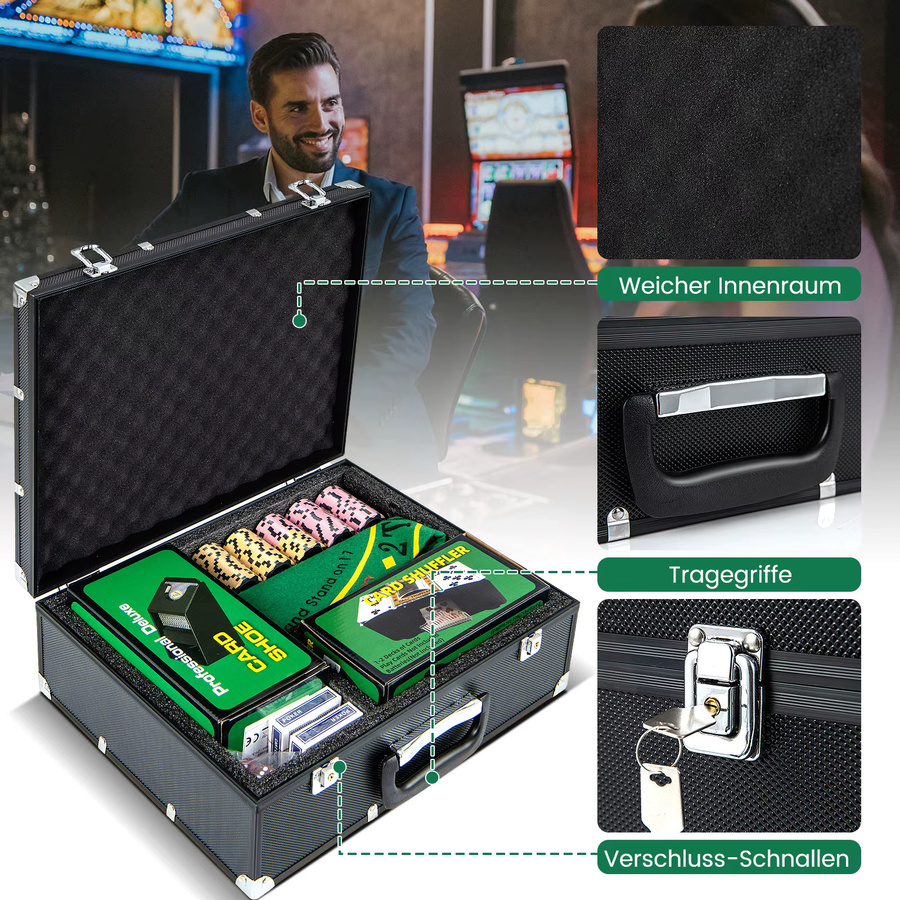 GOFLAME Poker-Set, mit 300 Chips, Poker-Etui, Kartenmischer - Bild 3
