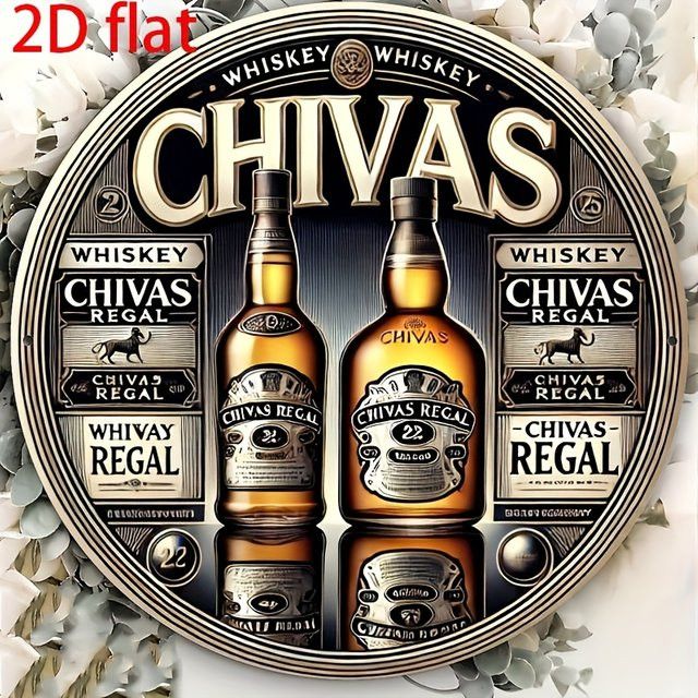 HELLOYOUNG Chivas Whiskey Rundes Metallschild aus Aluminium für deine Wanddekoration Durchmesser: 20 cm - Bild 1