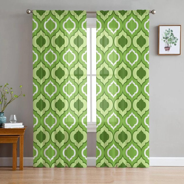 Yiran Furniture Transparenter Vorhang mit marokkanischem Geometrie-Design in Gelb und Blau, Breite: 135 cm, Höhe: 115 cm - Bild 1