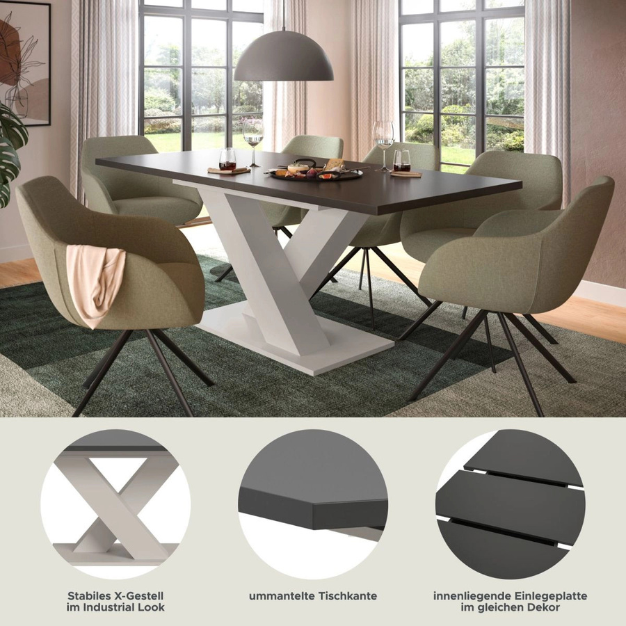 Ausziehbarer Esstisch Home-X von Inn.Furn in Grau und Sand, Rechteckig, B/T/H: 150-190 x 90 x 76 cm - Bild 5
