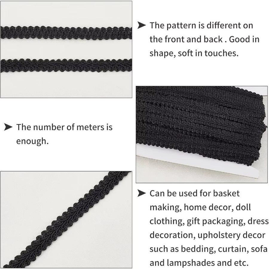 Schwarzes Gimp-Besatzband aus Polyester als gewebter Zopfbesatz für DIY-Projekte, Kostüme und Polsterungen - Bild 5