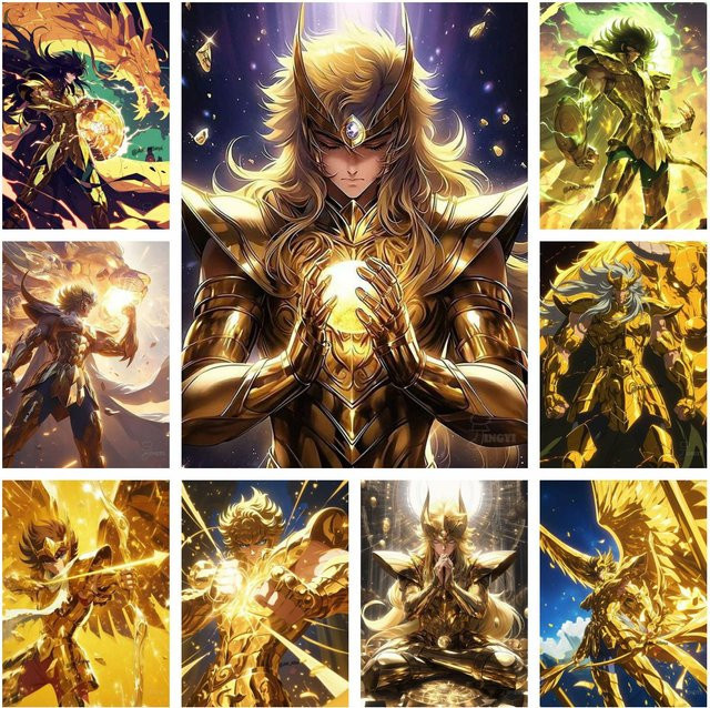 Saint Seiya Diamant-Malerei-Set Kayou 5D-Diamant-Stickerei in Gold für handgefertigte Anime-Kunst zur Heimdekoration B: 40 cm, H: 30 cm, T: 30 cm - Bild 1