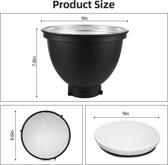 ZuiyouBaby Reflektor Diffusor Halterung für Fotografie Lampen mit 60 Grad Gitter und weißem Softtuch für Studio Blitzlicht in Schwarz und Weiß - Bild 1