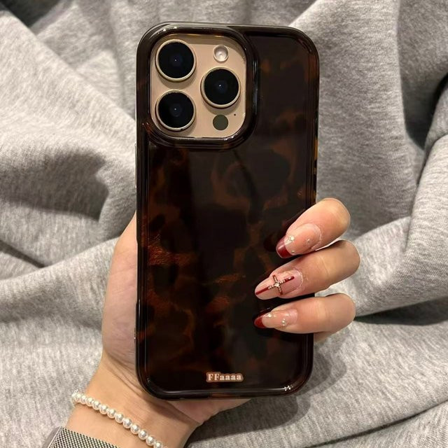 Huitong Kraft Handyhülle im koreanischen Retro-Stil mit Leopardenmuster für Apple iPhone 15 und iPhone 16 Pro Max in Braun - Bild 1