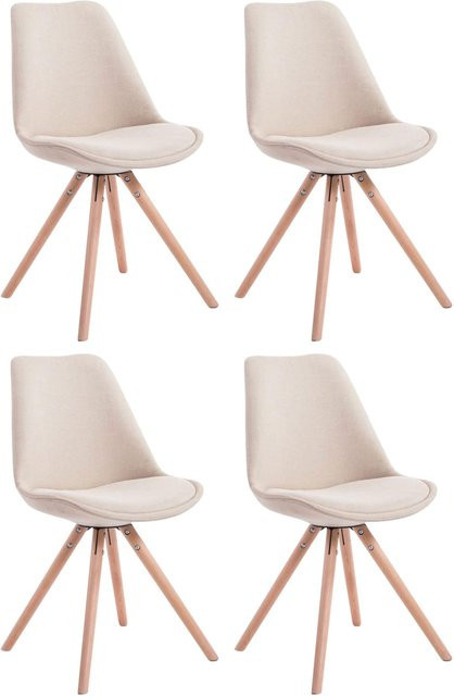 CLP 4er Set Retro-Stühle Toulouse Rund in Beige mit Stoffbezug und Sitzpolster sowie stabilem Holzgestell - Bild 1