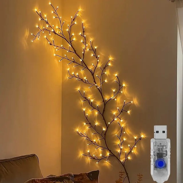 LED-Birkenbaum-Lichterkette in Warmweiß mit USB-Anschluss für Dekoration zu Weihnachten, Geburtstagen und Partys - Bild 1