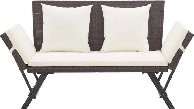 vidaXL Gartenbank aus Polyrattan mit Kissen in Braun und Weiß mit Armlehnen - Bild 1