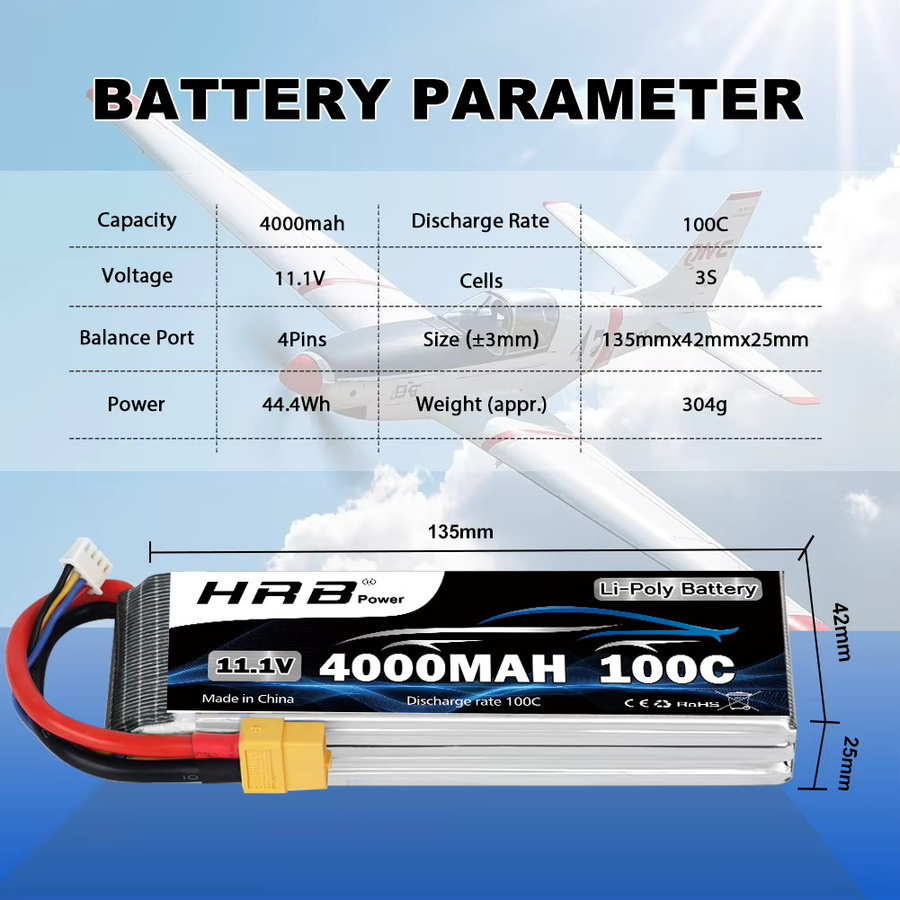 HRB 3S Lipo Batterie 11,1 v 4000 mah 100C, mit XT60 Stecker, 1-teiliges Set - Bild 2