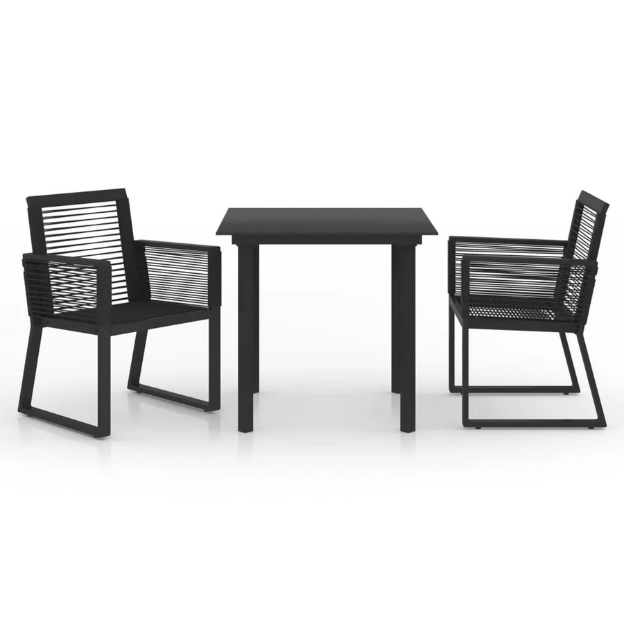 vidaXL 3-tlg Garten-Essgruppe aus PVC-Rattan und Glas in Schwarz - Bild 2