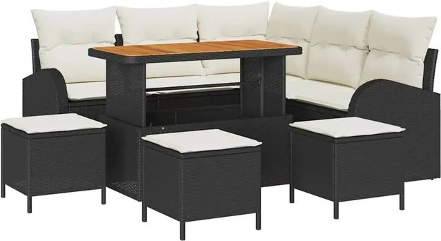 vidaXL Garten-Sofa-Set 9-teilig in Schwarz und Beige aus Poly-Rattan mit wetterfesten Kissen und Metallgestell für Terrasse und Balkon - Bild 1