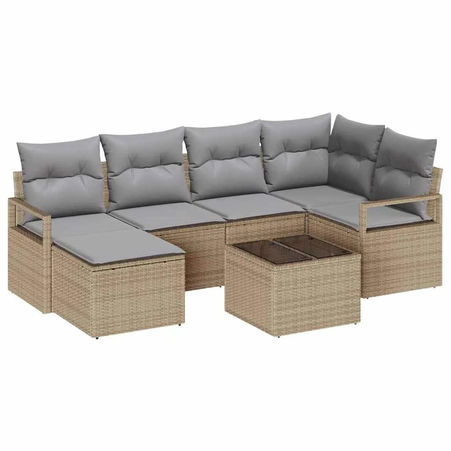 vidaXL Garten-Sofa-Set 7-teilig aus Polyrattan in Beige mit Polstern und L-Form für Terrasse und Garten - Bild 2