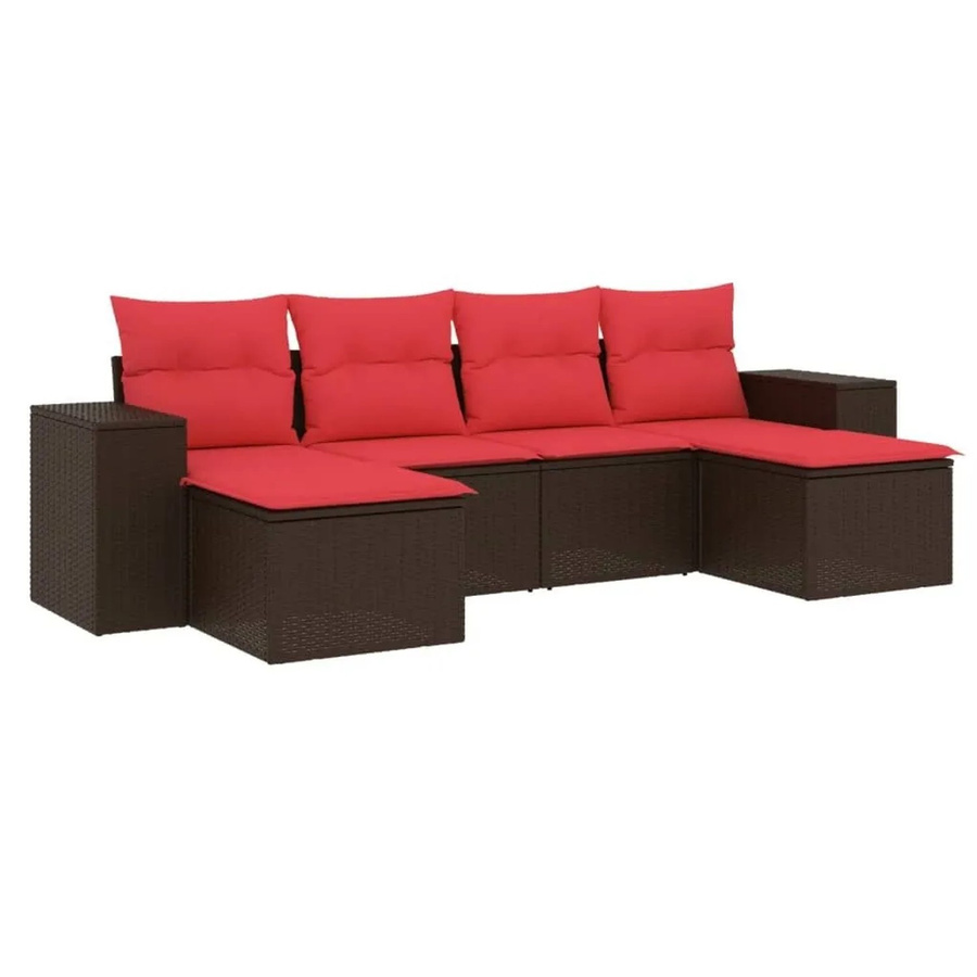 vidaXL 6-tlg Gartensofa-Set aus Polyrattan in Braun mit Kissen und Ottoman, L-Form für Garten und Terrasse - Bild 2