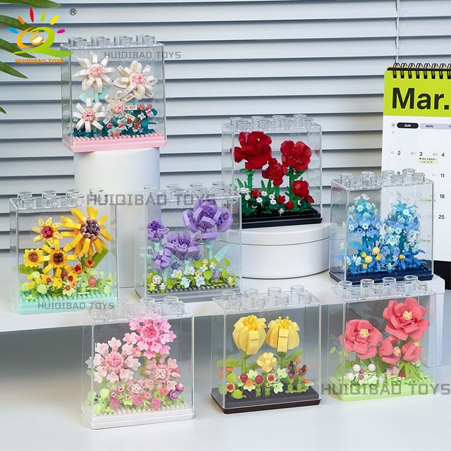 HUIQIBAO Sonnenblume Topfpflanze, Micro Bausteine, DIY Modell - Bild 1