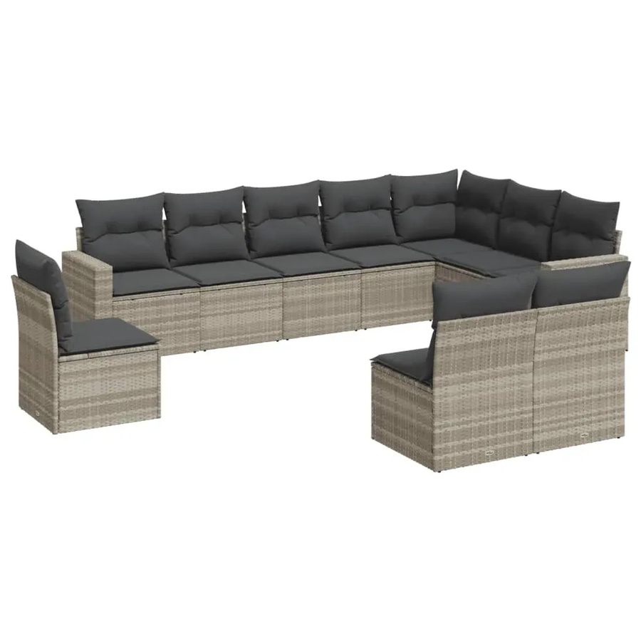 vidaXL 10-tlg. Garten-Sofagarnitur in L-Form aus Poly-Rattan und Metall, Hellgrau, inklusive Kissen und abnehmbaren Bezügen - Bild 2