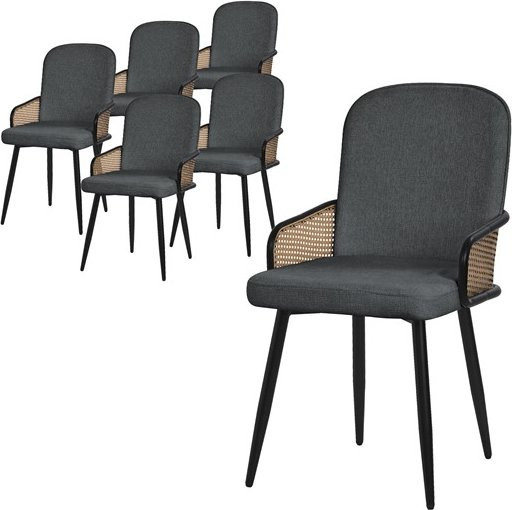 6er Set Esszimmerstühle ML-Design in Anthrazit mit Armlehnen und Rückenlehne, moderne Polsterstühle für Esszimmer und Küche - Bild 1