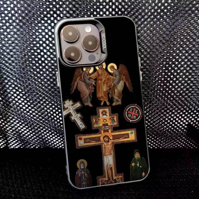 Handyhülle mit Orthodoxem Kreuz Icon für Apple iPhone in Schwarz Matt mit Anti-Fall Schutz - Bild 1
