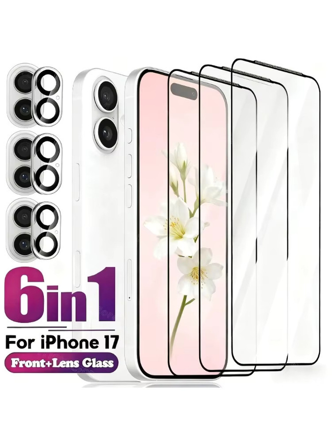 6-in-1 Hochklar Hartglas Schutzset für Apple iPhone 17 16 15 14 13 12 11 Pro Max Plus Air 16e inklusive Kameraschutzglas in Transparent - Bild 5