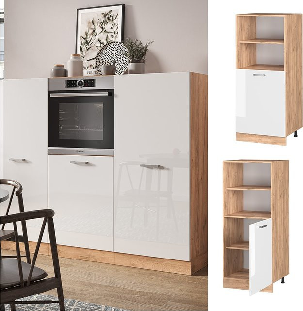 Vicco Backofenumbauschrank R-Line Küchenschrank in Eiche und Weiß mit Türen und Regalfächern Breite: 60 cm - Bild 1