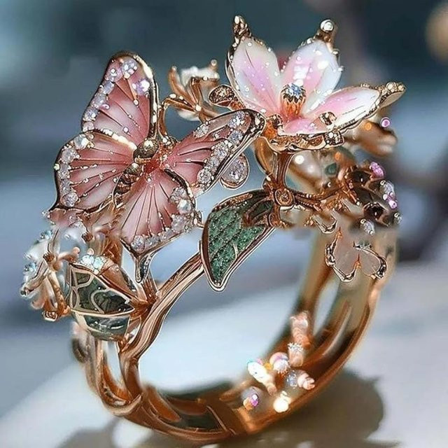 Ambiel Charm Blumen-Schmetterlingsring, Roségold, Kristall, Zirkonia, Damen - Bild 1