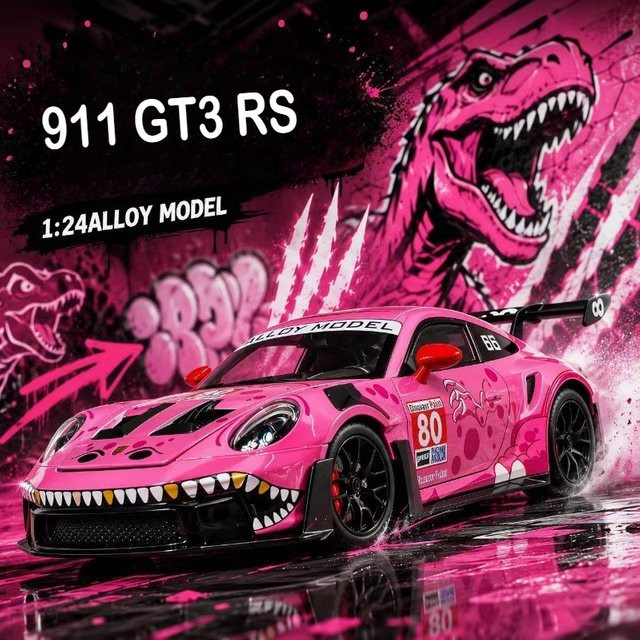 WELLY Porsche GT3 Tyrannosaurus Rex Lackierung, Modellauto, 1:24, mit Licht und Sound, Rückziehfunktion - Bild 1