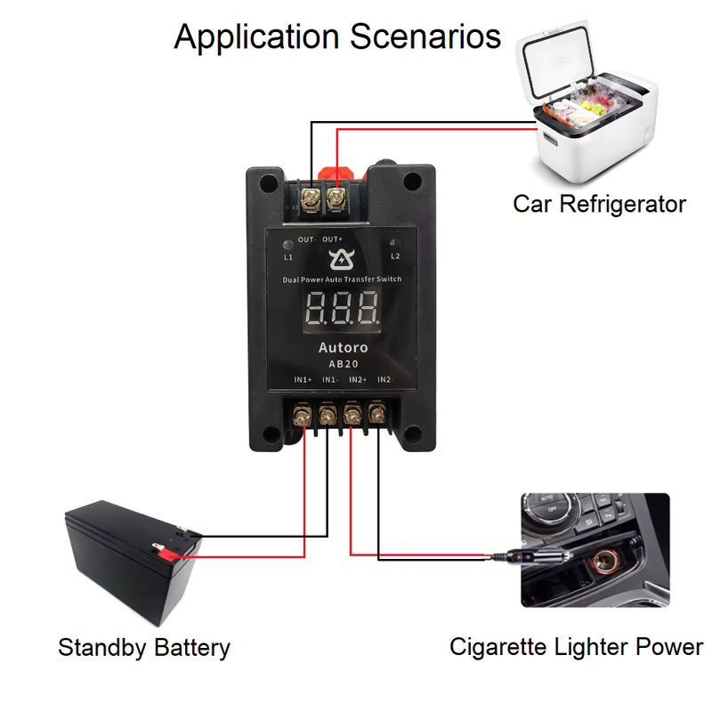 Autoro AB20C Dual Power Automatic Transfer Switch ATS Max in Schwarz mit Digitalanzeige für Backup-Stromsysteme (Eingang: 30V, Ausgang: 20A pro Kanal) - Bild 6