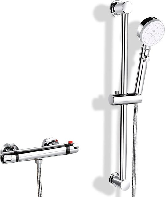PXloue Duschsystem mit höhenverstellbarer Duschsäule und Handbrause in Silber - Bild 1