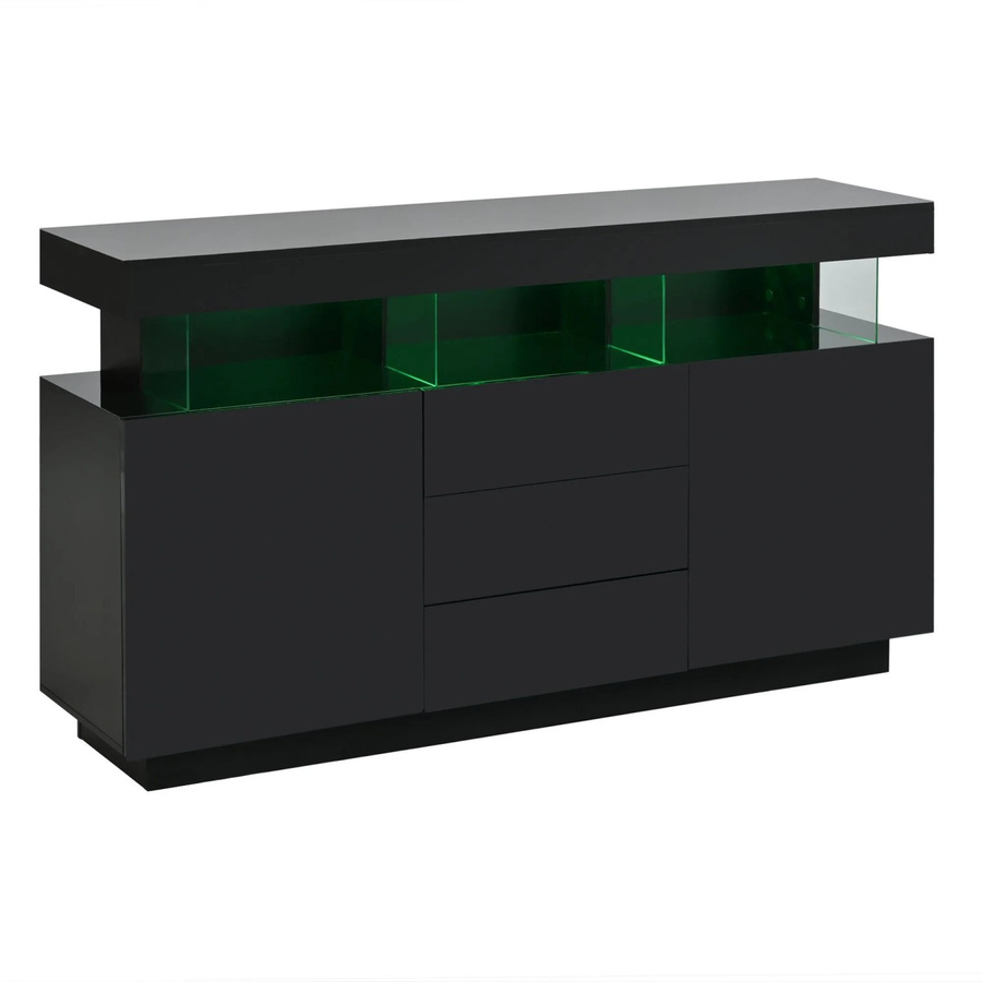 okwish Sideboard mit LED Acryl Türen in Schwarz, modern und glänzend, B/T/H: 140 x 35 x 80 cm - Bild 2