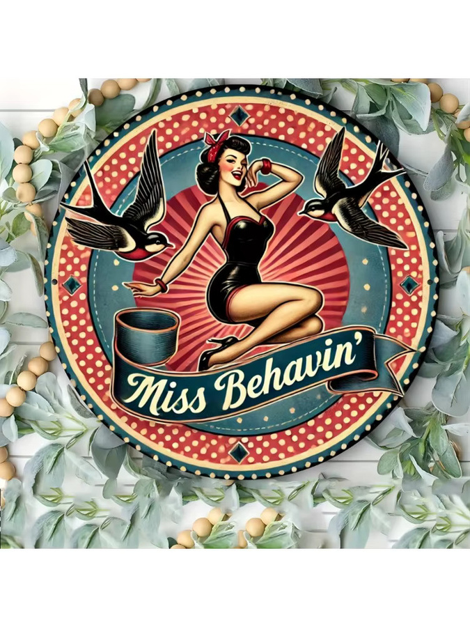 CIFBUY Bettie Page Retro Pinup Girl Rockabilly Rundes Metallschild, Durchmesser: 20,3 cm, Mehrfarbig - Bild 7