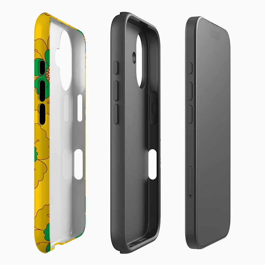 Handyhülle mit gelb-grünem Blumenmuster für Apple iPhone 17 16 15 14 13 12 11 Pro Max Plus mit doppelschichtiger Rückseite - Bild 2
