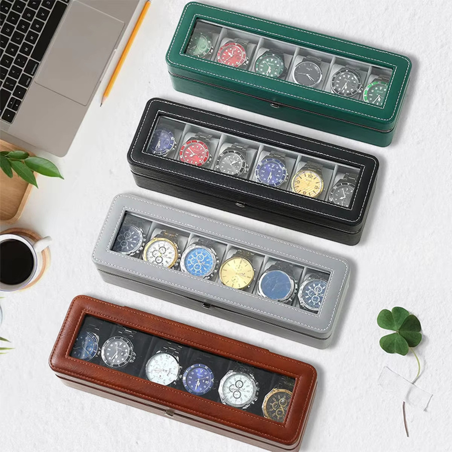 FancyWrist Uhrenbox aus PU-Leder mit 6 Slots und abnehmbaren Kissen zur Aufbewahrung von Uhren und Schmuck - Bild 4