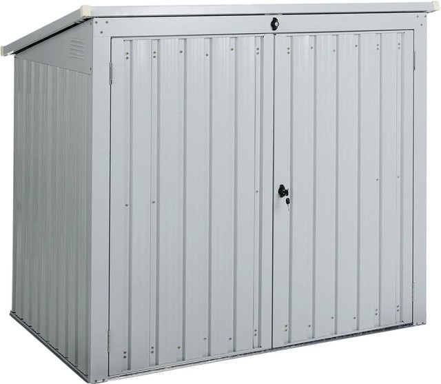 Beliani Gerätehaus Moena mit Holzunterstand und Doppeldoor in Hellgrau, B/T/H: 96 x 158 x 134 cm - Bild 1