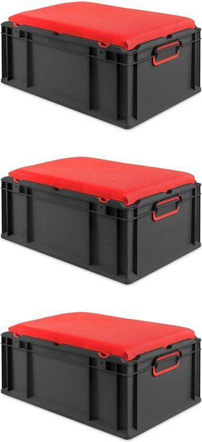 PROREGAL Sparset 3x Eurobox Nextgen Seat Box in Rot-Schwarz, H x B x T: 26,5 x 40 x 60 cm, 44 Liter - Bild 1
