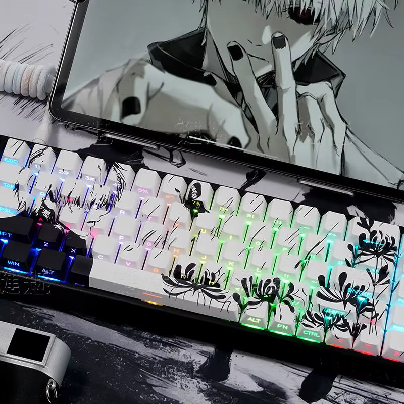 Handgefertigte 130-Tasten-Tastenkappen im Kaneki Ken Anime-Design aus PBT mit Cherry-Profil für mechanische Tastaturen in Weiß - Bild 2