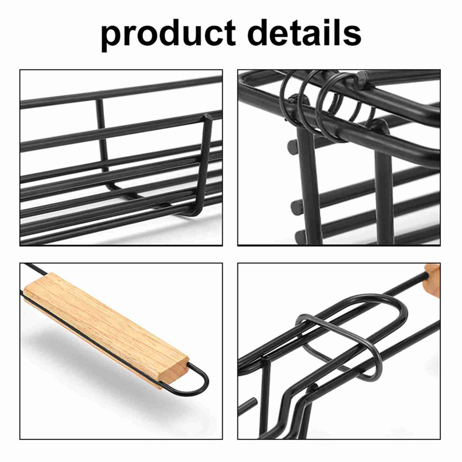 Tragbarer Camping BBQ Grillkorb für Holzkohlegrills mit Holzgriff in Schwarz - Bild 2