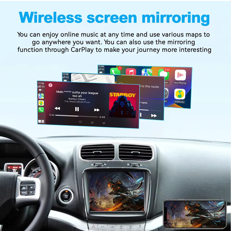 JoyeAuto Kabelloser CarPlay und Android Auto Nachrüst-Decoder für Dodge 2010-2016 mit 8,4 Zoll Uconnect, Mirror-Link USB-Stick, Schwarz - Bild 5