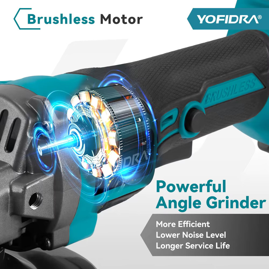YOFIDRA Bürstenloser Winkelschleifer 125mm mit 3-Gang Akku-Schleifmaschine für Holzbearbeitung, kompatibel mit Makita 21V Akku - Bild 3