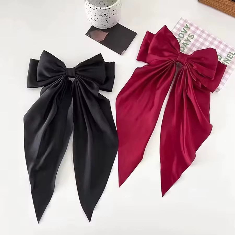 Haarspange Seidensatin, Rote Schleife mit Quastenband, Damen - Bild 4