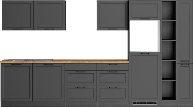 Held Küchen Küchenzeile Kempten in Landhaus Optik, Grau/Graphit, B: 360 cm, H: 200 cm, T: 60 cm - Bild 1
