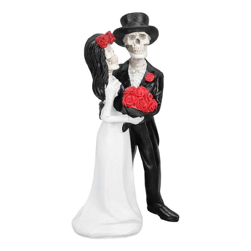 Tanzendes Skelettpaar als Hochzeitsfiguren von OutsideWorld in Schwarz und Weiß aus Kunstharz für Halloween und romantische Anlässe - Bild 3