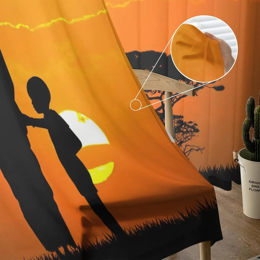 Yiran Furniture Transparente Voile Organza Vorhänge mit Afrikanischen Frau Kind und Baum Silhouetten im Sonnenuntergang Design, Breite: 135 cm, Höhe: 115 cm - Bild 1