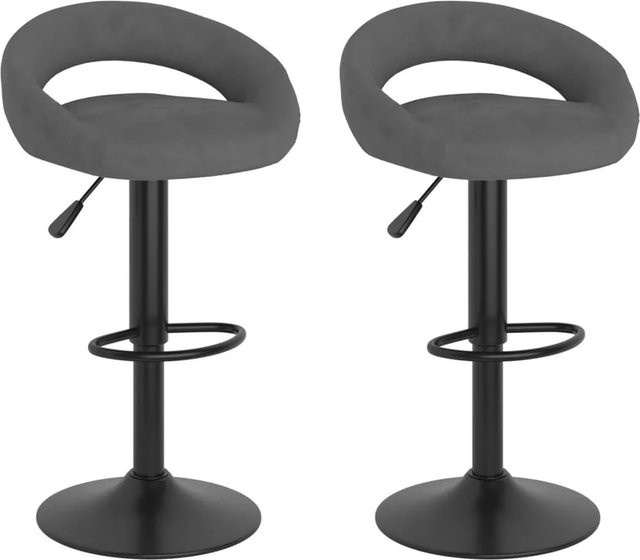 DELUKE Barhocker KALSII 2er Set, höhenverstellbare Barstühle aus Samt in Dunkelgrau, drehbar mit 360 Grad Swivel-Funktion, B/T/H: 43 x 43 x 75 cm bis 45 x 43 x 75 cm - Bild 1