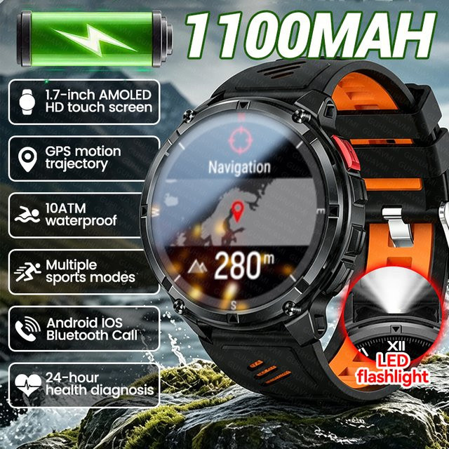 GUHUAVMI Smartwatch, Herren, GPS, 1,7 Zoll AMOLED, 10 ATM, Schwarz - Bild 1