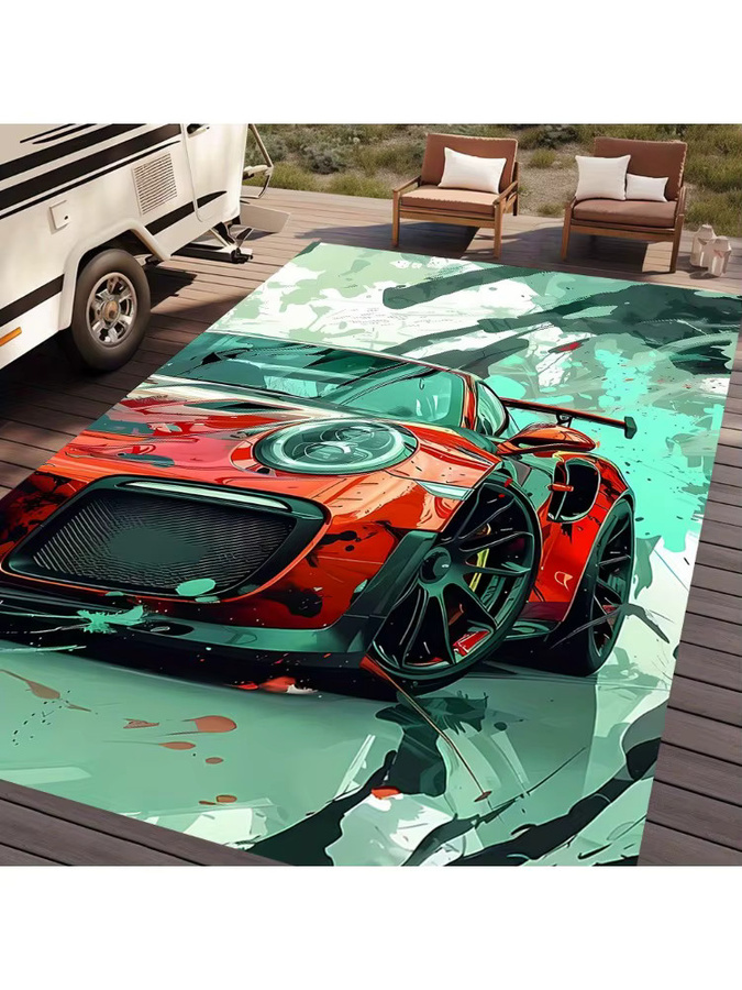 Roter Teppich im Sportwagen-Renndesign für Wohnzimmer und Schlafzimmer, B/T: 160 x 80 cm - Bild 1