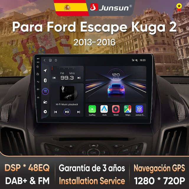 Junsun 2DIN Autoradio mit KI-Sprachsteuerung für Ford Kuga Escape 2013-2016, kabelloses CarPlay, Android Auto, Bluetooth, GPS, DAB+ und RDS in Schwarz - Bild 1