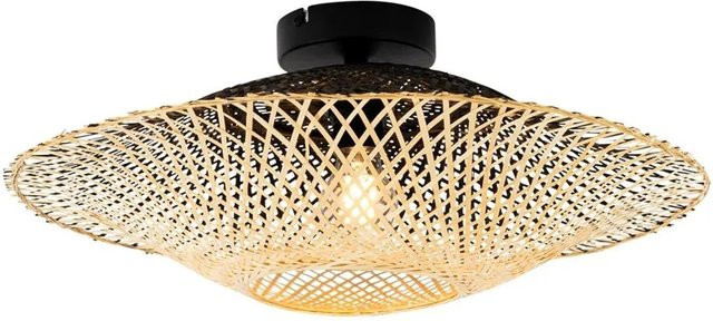 QAZQA Rina Orientalische Außendeckenleuchte aus Bambus in Naturfarbe, IP44, dimmbar, E27, Durchmesser: 52 cm - Bild 1
