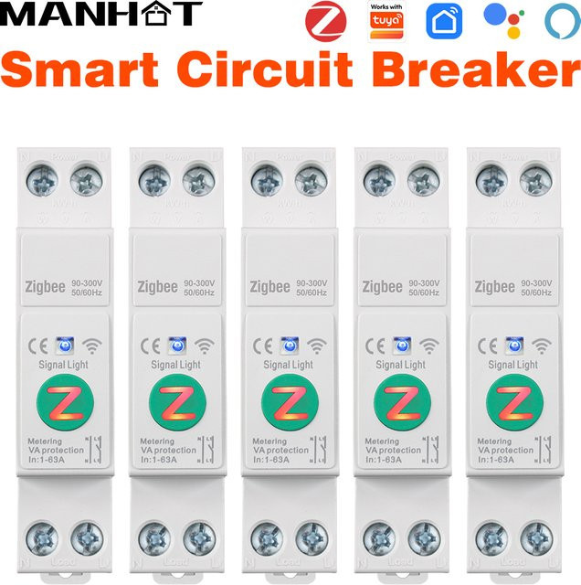 Zigbee Smart Leistungsschalter 1P+N 63A für DIN-Schiene mit Überstrom- und Überspannungsschutz sowie Leistungsmessung, Farbe: Weiß, kompatibel mit Tuya, Alexa und Google Home - Bild 1
