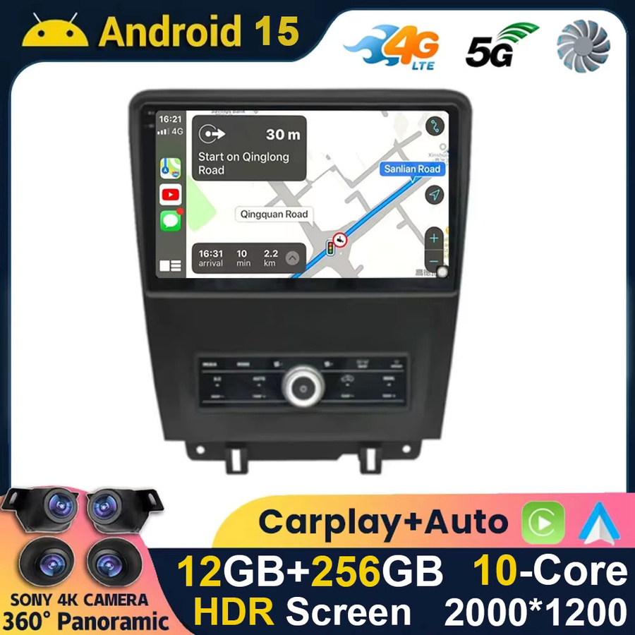 Junda Navi Android 15 Multimedia Autoradio für Ford Mustang mit GPS, Wi-Fi, 4G und 360 Kamera in Schwarz - Bild 2