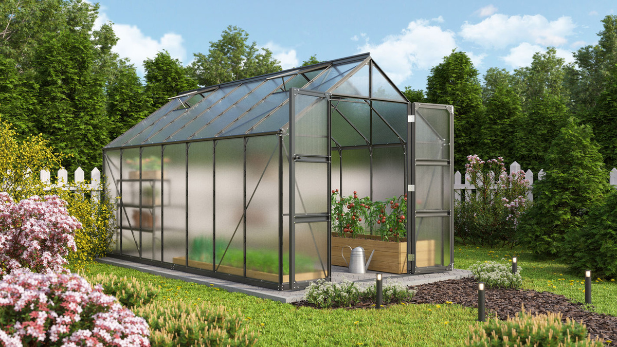 Vitavia Gewächshaus Domus 11500 in Schwarz mit 11,5 m² Fläche, Polycarbonat-Verglasung und Aluminiumrahmen - Bild 2