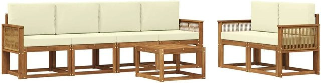 vidaXL Outdoor-Sofagarnitur aus Akazien-Massivholz mit 7-teiligem Set und Kissen in Natur und Beige - Bild 1
