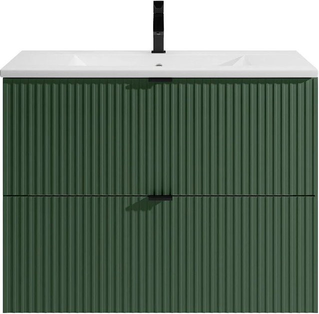 Zevini Einzelwaschtisch in Grün mit Streifenoptik, Wandmontage, matt - Bild 1